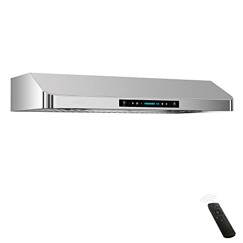 IKTCH 30 Inch Under Cabinet Range Hood with 900-CFM, 4 Speed Gesture Sensing&amp;Touch Control Panel, Stainless Steel Kitchen Vent with 2 Pcs Baffle Filters(IKC01-30)