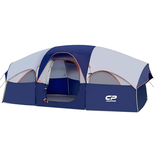 CAMPROS CP Tent-8-Person-Camping-Tents, Waterproof Windproof Family Tent, 5 Large Mesh Windows, Double Layer, Divided Curtain for Separated Room, Portable with Carry Bag - Blue