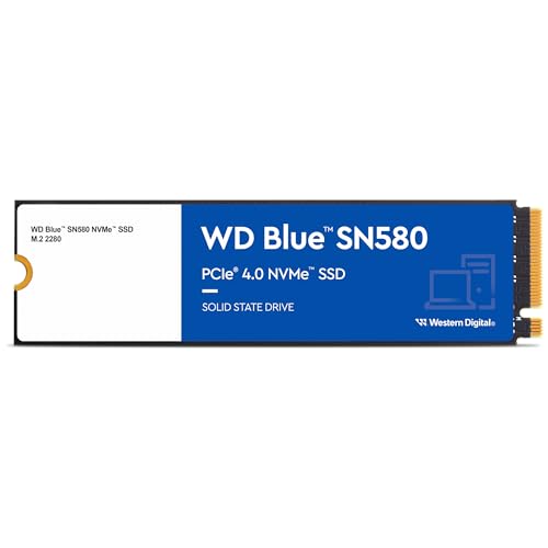 Western Digital 1TB WD Blue SN580 NVMe Internal Solid State Drive SSD - Gen4 x4 PCIe 16Gb/s, M.2 2280, Up to 4,150 MB/s - WDS100T3B0E