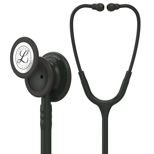 3M Littmann Classic III Monitoring Stethoscope, 5803, More Than 2X as Loud*, Weighs Less**, Stainless Steel Black-Finish Chestpiece, 69 cm (27") Black Tube, Stem and Headset