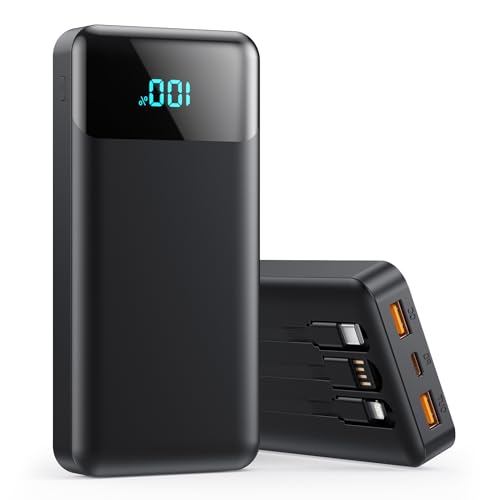 Power Bank 40800mAh Portable Charger with 3 Built-in Cable,25W PD USB C in&amp;Out Power Bank Fast Phone Charging,QC4.0 LED Display Portable Battery Pack Compatible with iPhone 16/15,Samsung Android-Black