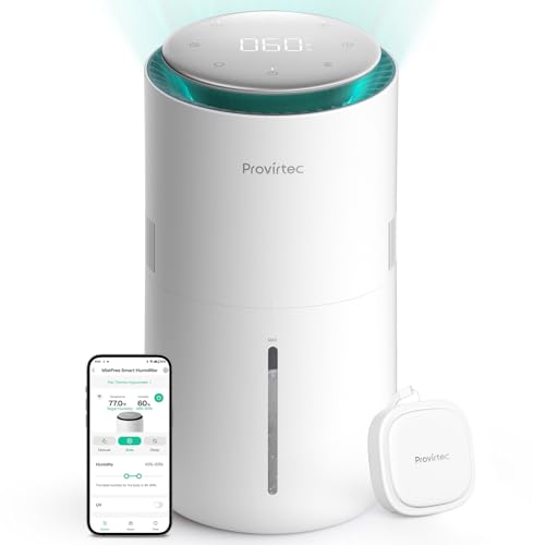Provirtec MistFree Smart Humidifier for Bedroom, Evaporative Humidifier No White Dust, Auto Humidity &amp; APP Control, 3L Water Tank Easy to Clean, Sleep Mode, Timing, Humidifiers for Baby