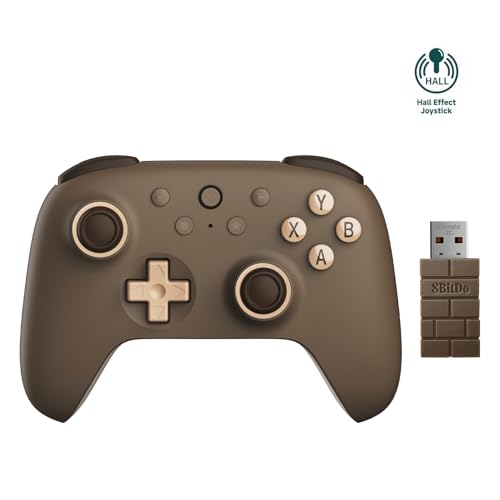 AKNES 8Bitdo Ultimate 2C Wireless 2.4G Controller for Windows PC and Android, Gamepad with Hall Effect Joysticks and Hall Triggers, 1000Hz Polling Rate Remappable L4/R4 Bumpers - Brownie