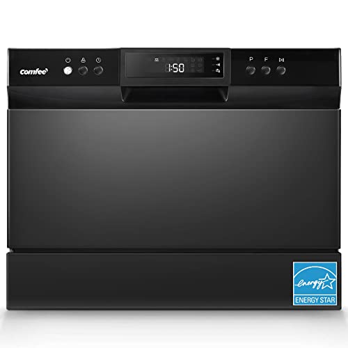 COMFEE’ Countertop, Energy Star Portable, 6 Place Settings, Mini with 8 Washing Programs, Speed, Baby-Care, ECO&amp; Glass, for Dorm, RV&amp; Apartment, Black