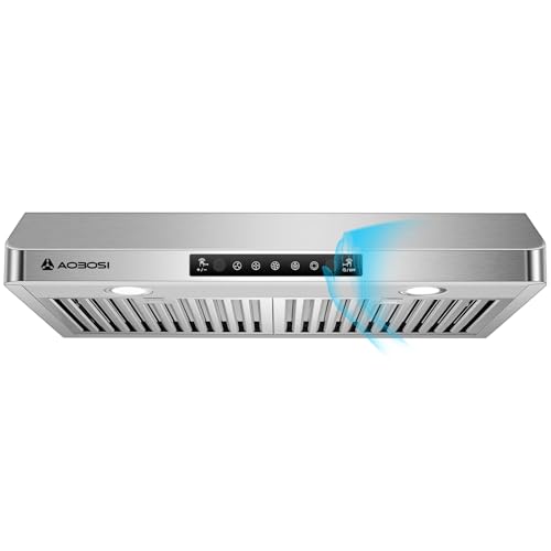 AAOBOSI Range Hood 30 inch Under Cabinet, 700-CFM Gesture Sensing/Touch control, 3 Speed Ductless Range Hood with LED Lights Exhaust Fan, Stainless Steel Kitchen Vent Hood