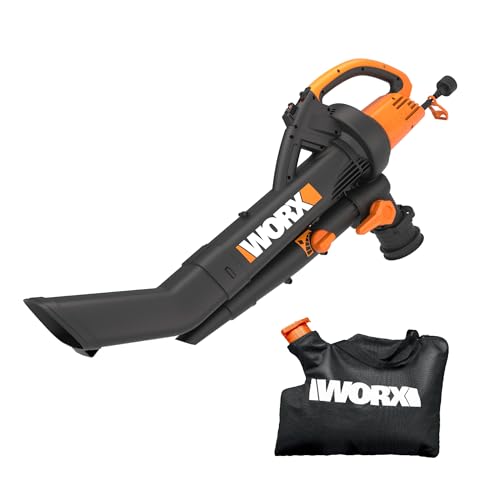 WORX WG505 TRIVAC 12 Amp Yard-in-One Blower/Mulcher/Vacuum, Includes 10 Gallon Bag Orange and Black 9" x 15" x 20"