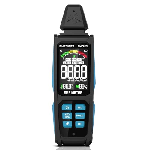 EMF Meter, DURFICST 5 in 1 Rechargeable Digital Electromagnetic Field Radiation Detector for EF, RF, MF and WiFi Signal, Suitable for 5G, Cell Towers, Smart Meters, WiFi, Bluetooth