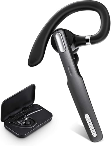 Bluetooth Headset, Wireless Bluetooth Earpiece V5.0 Hands-Free Earphones with Built-in Mic for Driving/Business/Office, Compatible with iPhone and Android (Gray)