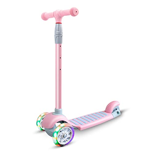 67i Scooters for Kids 3 Wheel Kick Scooter for 3 to 12 Years Old Girls Boys Toddler Scooter with 4 Adjustable Height Kids Scooter with Wide Deck PU Flashing Wheels for Children (Light Pink)