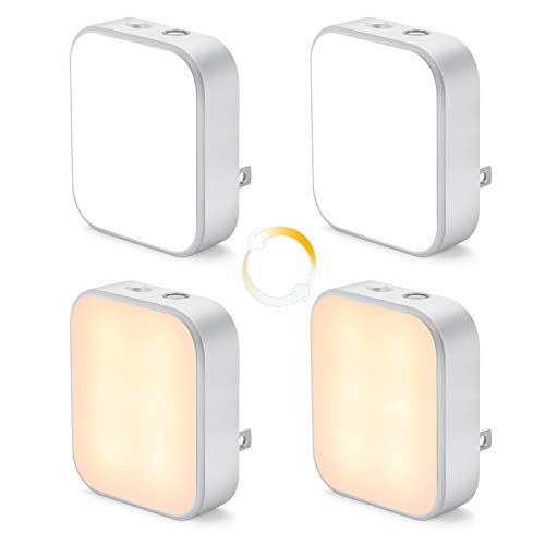 Lomotech Plug-in LED Night Light, 4 Pack Adjustment Lighting White Night Lights, Dusk to Dawn Sensor Nightlight, ETL Certified Night Lamp for Bedroom,Toilet,Stairway,Hallways (Soft White &amp; Cool White)