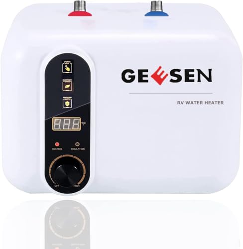 GEESEN Electric Hot Water Heater 120/240V Small Compact Tank Storage,Rv Tr 3.5 Gallon Trailer 1.5KW Kitchen Instant Under Sink Counter Cupboard, RV 1 PCs 16” Long 1/2”FIP Stainless Steel Water Hose