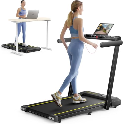 TOPUTURE Folding Treadmill, 2 in 1 Foldable Under Desk Treadmills for Home/Office, 2.5HP Dual LED Screen, Large Running Area,10MPH, Heart Rate, Bluetooth Speaker, App &amp; Remote Control