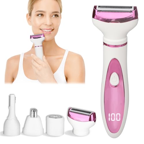 Beanify Electric Razor for Women Men,4 in 1 Painless Ladies Wet &amp; Dry Body Razors and Facial Hair Remover,Rechargeable Led Display Hair Removal Kit for Nose Face Body Leg Bikini Arm Hair (Purple)