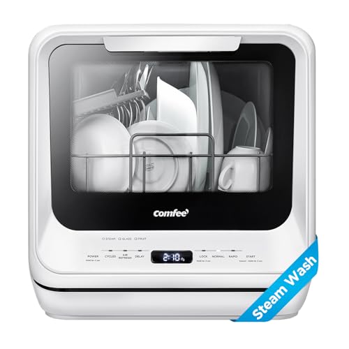 COMFEE' Countertop Dishwasher, Portable Dishwasher with 5L Built-in Water Tank, No Hookup Needed, 6 Programs, 360° Dual Spray, 192℉ Steam&amp; Air-Dry Function, Mini Dishwasher for Apartments&amp; RVs, White