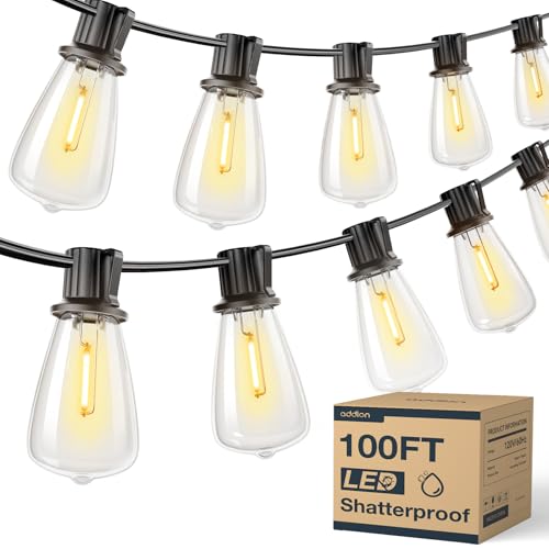 addlon 100FT (50FTx2) Outdoor String Lights Waterproof Shatterproof with 32 LED Edison Bulbs, Dimmable Connectable Patio Lights for Backyard Garden Balcony Party, 2200K Warm Yellow, Energy-Saving