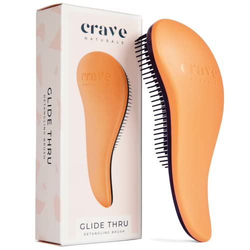 Crave Naturals Glide Thru Detangling Hair Brush for Men and Women - 7.5x3-Inch Hair Detangler Brush for Wet or Dry, Curly and Straight Hair - Ergonomic Design, Detangling, and Styling Comb - Coral