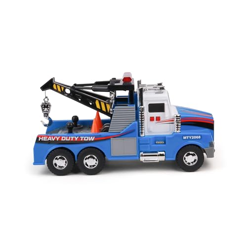 Mighty Fleet Mighty Motorized Tow Truck Toy w/Lights &amp; Sounds, Motorized Winch, Traffic Cones, Realistic Design &amp; Batteries Included - Age 3+