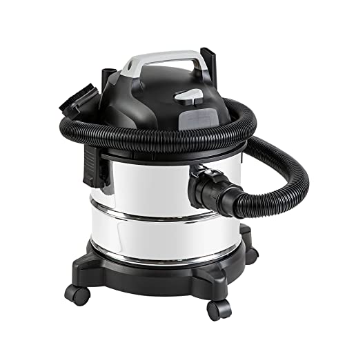 Amazon Basics Stainless Steel Tank 4 gallon, 3 HP Powerful Suction Wet/Dry Vacuum for Garage and Car, Grey/Black