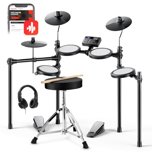 Donner Electric Drum Set, DED-70 NEW Electronic Drum Kit for Beginner w/ 150 Sounds, 4 Quiet Mesh Pads, 9" Cymbals, Portable Drum Set with USB MIDI, Throne, Sticks, Headphone, Christmas Birthday