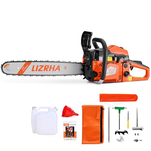 20-Inch 62cc Gas Powered Chainsaw Gasoline Powered Chain Saws 4.2HP 2 Cycle Petrol Chainsaw Handheld Cordless Petrol Chain Saw for Tree Trimming Wood Cutting Garden Tools