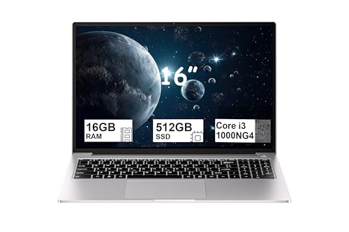 bvate 16 Inch Win 11 Traditional Laptops, 16GB DDR4 512GB SSD Support 1TB SSD Expand with i3-1000NG4 Processor(Up to 3.2GHz)，1920 * 1200 2K Display with 2.4+5.0G WiFi,Numeric keypad for Gaming-Silver