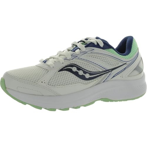 Saucony Women's Cohesion 14 Road Running Shoe, White/Navy/Mint, 7.5 Wide