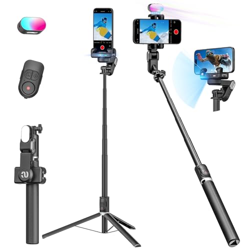 Gimbal Stabilizer Face Tracking Without APP, 4 in 1 RGB Light Stabilizer, Handheld Portable Phone Tripod for iPhone&amp;Android, Built-in Extension 108cm, AOCHUAN M2PRO Black