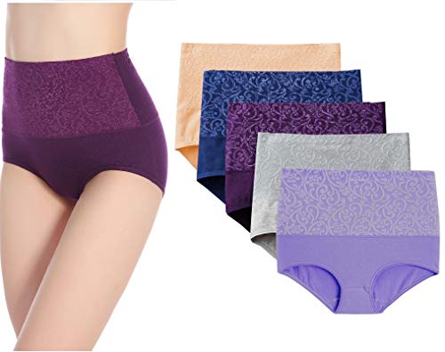 Kinyanco 5-Pack Women's High Waist Tummy Control Panties Cotton Underwear No Muffin Top (5-Pack, X-Large)