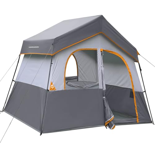 HIKERGARDEN 6 Person Camping Tent - Portable Easy Set Up Family Tent for Camp, Windproof Fabric Cabin Tent Outdoor for Hiking, Backpacking, Traveling (Gray)
