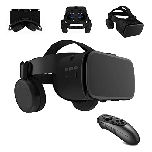 VR Headset Compatible with iPhone &amp; Android Phone - Bluetooth Virtual Reality Goggles with Remote Control 3D VR Glasses Play Mobile Games Watch 3D Movies Gift for Adults/Kids Eye Protection (Black)