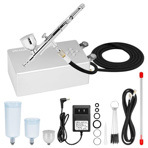 Ovaga 55PSI Ultra-Silent Airbrush Kit, Dual-Action Multi-Function Airbrush Set with Compressor for Painting Portable Air Brush Set for Cake Decoration Makeup Art Craft Nail Design Model Tattoo