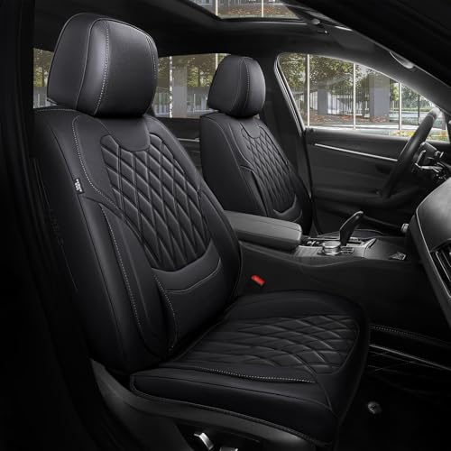 FREESOO Black Car Seat Covers Full Set - Faux Nappa Leather Seat Covers for Cars, Ultra Breathable Waterproof Front Seats Protector with Lumbar Support, Universal Fit for Automotive Sedan SUVs Pickups