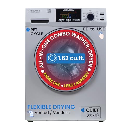 Equator All-in-One Washer Dryer VENTLESS/VENTED PET cycle 1.62cf/15lbs 110V (Silver)