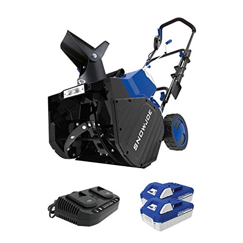 Snow Joe 24V-X2-SB18 18-Inch 48-Volt 4-Ah Cordless Snow Blower, (2 x 4.0Ah Batteries and Charger) Blue