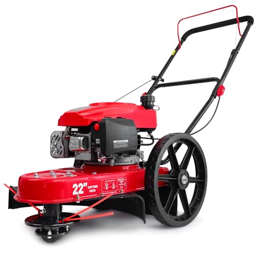 PowerSmart Walk Behind String Trimmer Mower, 22-Inch 161cc 4-Stroke Engine with High Wheel