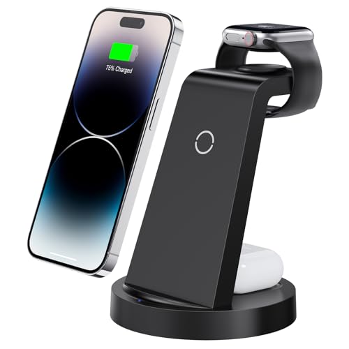3 in 1 Charging Station for iPhone, Wireless Charger for iPhone 16 15 14 13 12 11 X Pro Max &amp; Apple Watch - Charging Stand Dock for AirPods