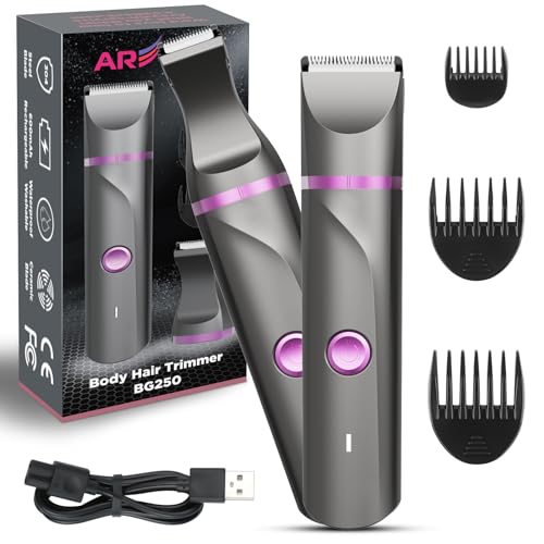 Body Hair Trimmer for Men and Women Pubic Hair Trimmer Bikini Trimmer Electric Shaver Razor for Armpit Legs Groin Hair Removal, Rechargeable, Ceramic Blades Waterproof，Gray+Purple