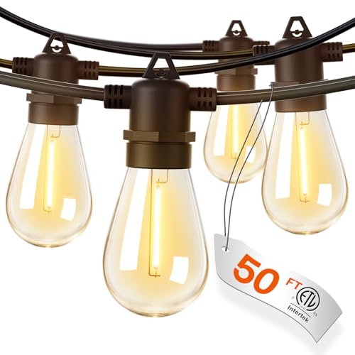 addlon 50FT LED Outdoor String Lights Waterproof Patio Lights with Edison Shatterproof Bulbs, Commercial Grade Weatherproof Strand, ETL Listed Decorative for Garden or Patio