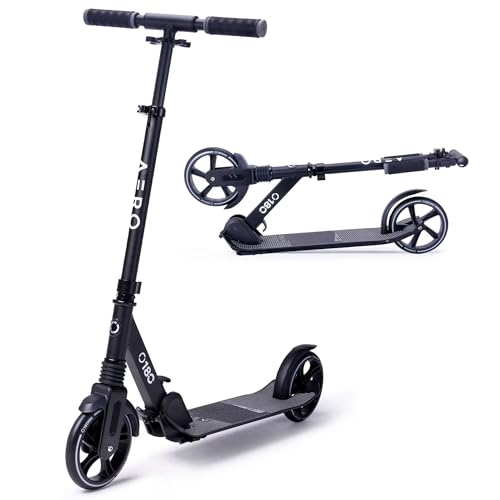 Aero A180 Two Wheel Scooters for Kids Ages 6-12, Teens, Youth Adults. Manual Kick Scooter for Boys and Girls with Shock Absorption, Max 176lbs, Foldable and Height Ajustable