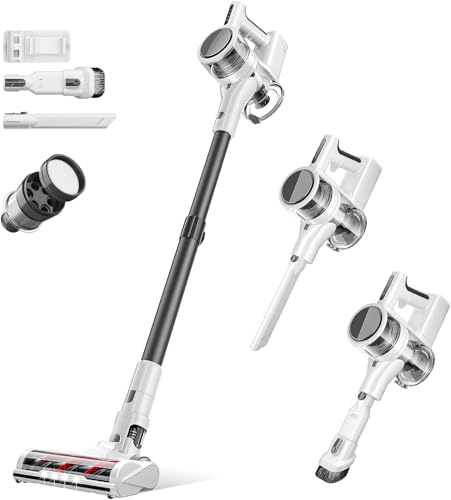 80,000PRM Motor Cordless Vacuum for Home, Vacuum Cleaner with 2 Adjustable Modes, 2200mAH Battery Max 35 Mins Runtime, and Washable Parts Stick Vacuum (Wind Chime Gray)