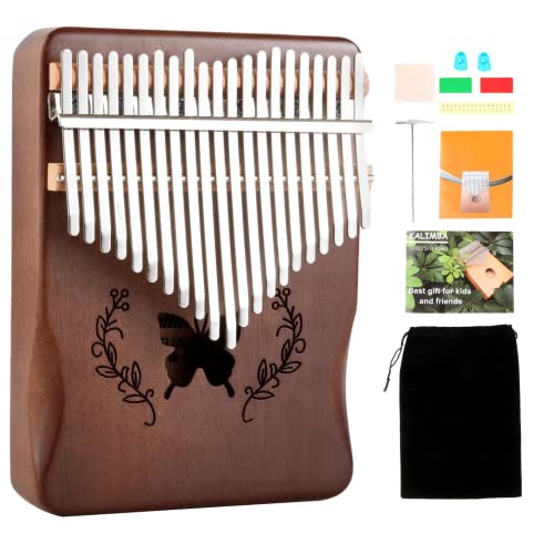 Kalimba 21 Keys Thumb Piano, Natural Mahogany Solid Wood Portable Mbira Finger Piano Musical Instrument with Study Instruction and Tune Hammer, for Kids Adult Beginners Professional Gifts