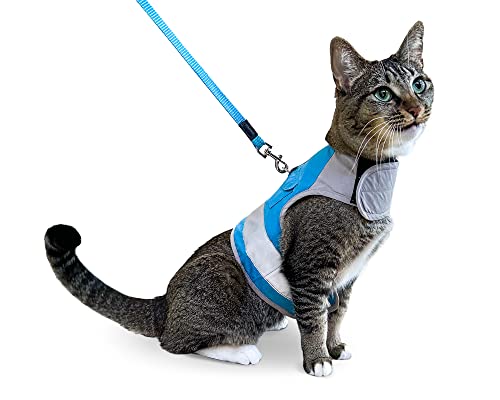 CAT SCHOOL Cat Harness and Leash Set for Walks &amp; Travel - Secure Cat Vest Harness with 10’ Long Leash with Easy Instructions