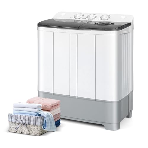 DORTALA Portable Washing Machine, 22Lbs Semi-Automatic Twin Tub Washer and Spinner Combo with Drain Pump, Compact Laundry Washer for Apartment, Dorm, RVs, Grey