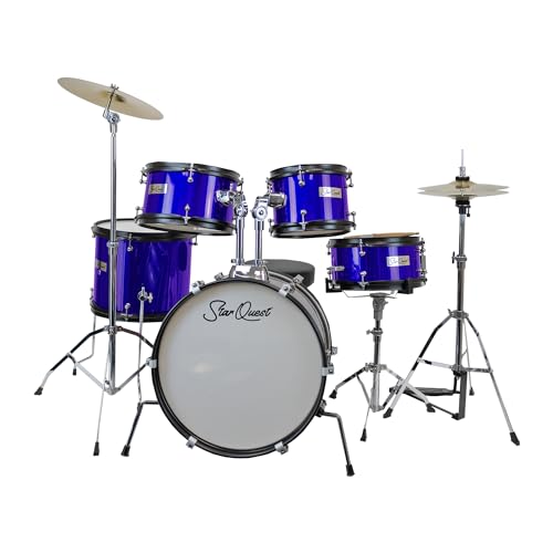 StarQuest SQ-DS-JR5-MBL Junior 5-Piece Drum Set – Premium Metallic Blue Finish – Perfect for Young Drummers and Beginners