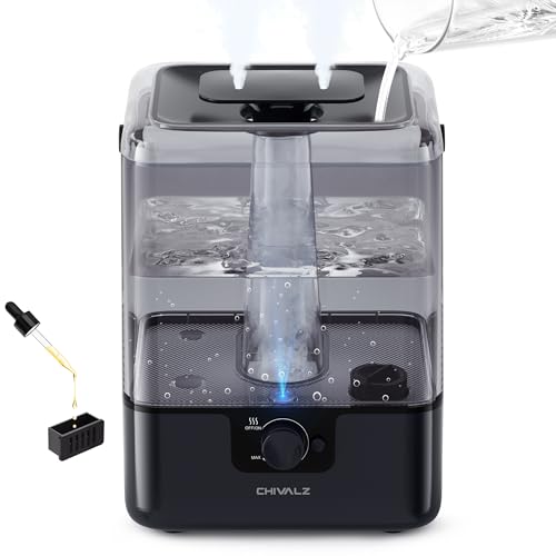 6L Humidifiers for Bedroom Large Room Home, CHIVALZ Cool Mist Top Fill Humidifier for Baby Nursery and Plants, 26dB Quiet, Nightlight, 50H Runtime, Oil Diffuser, 360° Nozzle, Anti-dry Burn Black