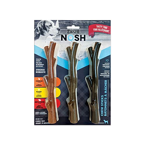 Zeus NOSH Chew Sticks Chew Toy - Assorted 3 Count (Chicken, Bacon, Beef &amp; Cheese)