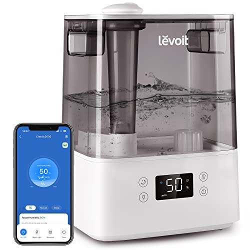 LEVOIT Smart Humidifiers for Bedroom Large Room Home,(6L) Cool Mist Top Fill Essential Oil Diffuser for Baby &amp; Plants, Smart App &amp; Voice Control, Rapid Humidification &amp; Auto Mode-Quiet Sleep Mode