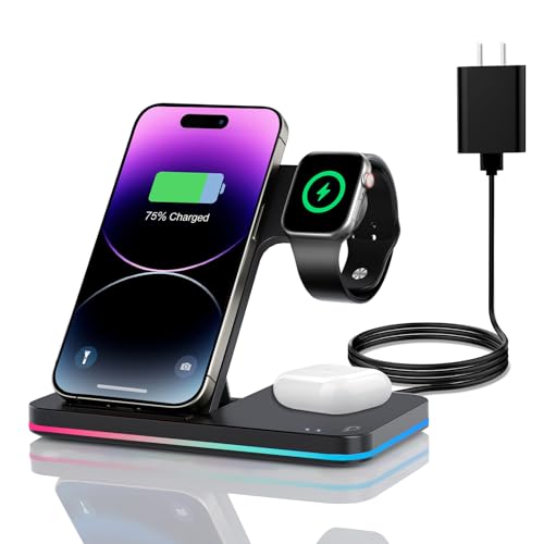 Wireless Charger 3 in 1 Charging Station lphone Fast Charger Foldable Charging Stand for Multiple Devices with an 18W Quick Charger for lPhone 16/15/14/13 Pro Max Airpods Watch