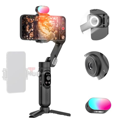 AOCHUAN Handheld 3-axis Gimbal Stabilizer for iPhone&amp;Android Smartphone Gimbal Anti-Shake w/ 1/4 Thread,RGB Magnetic Light,AI Tracking Phone Gimbal for Vlogging for TikTok,YouTube-Smart X Kit Black