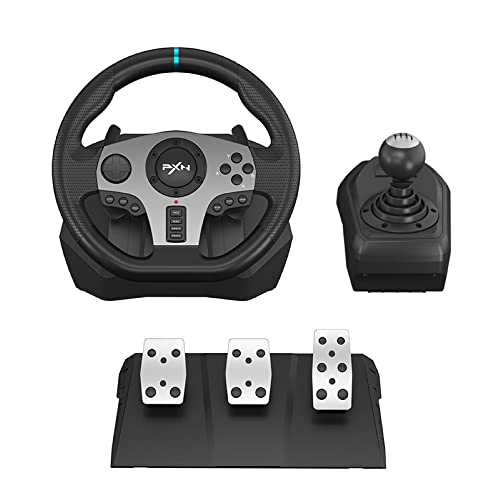 PXN V9 PC Steering Wheel with 3-pedal Pedals And Shifter Bundle Universal Usb Car Sim 270/900 degree Race Steering Wheel Compatible with PS4, PS3, Xbox One, Xbox Series X/S, PC,Switch